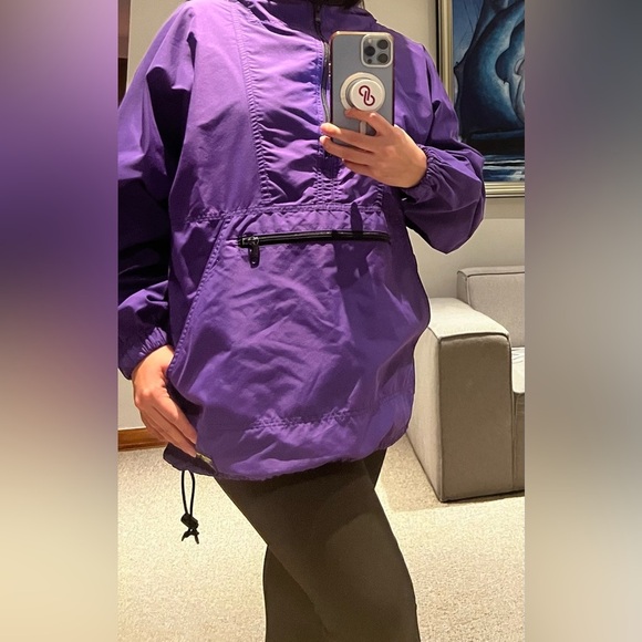 LL Bean Vintage Anorak Jacket Medium Purple Hooded raincoat - Picture 4 of 12